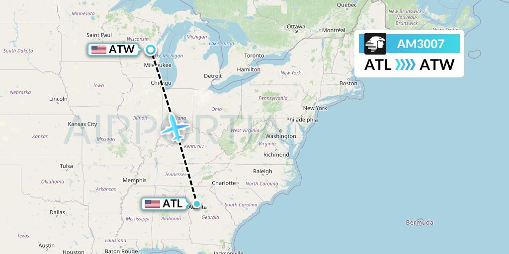 AM3007 Aeromexico Flight Map: Atlanta to Appleton