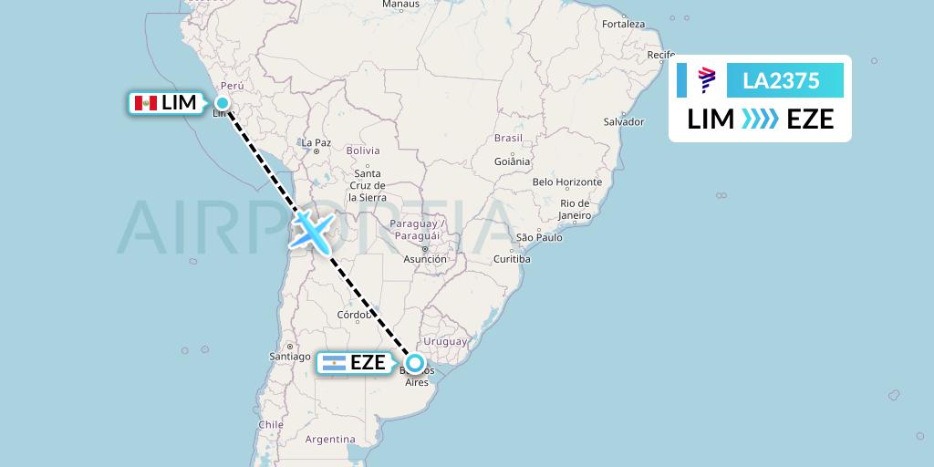 LA2375 LAN Airlines Flight Map: Lima to Buenos Aires