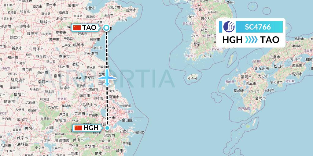 SC4766 Shandong Airlines Flight Map: Hangzhou to Qingdao