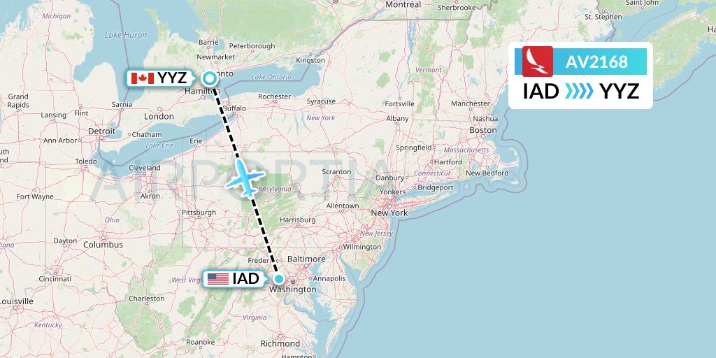 AV2168 Avianca Flight Map: Washington to Toronto