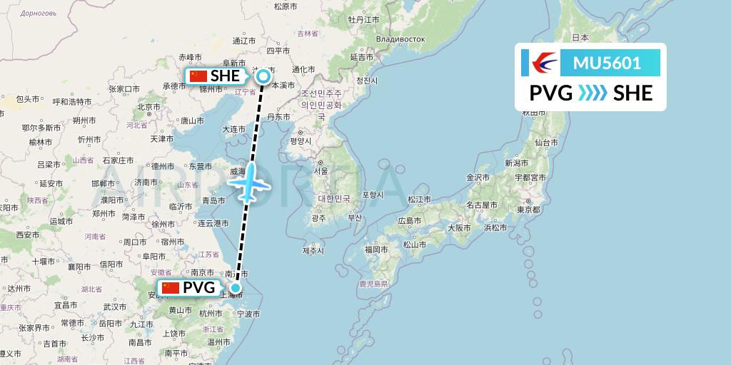 MU5601 China Eastern Airlines Flight Map: Shanghai to Shenyang