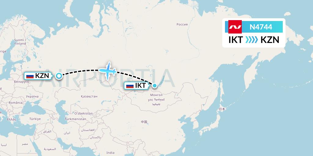 N4744 Nordwind Airlines Flight Map: Irkutsk to Kazan