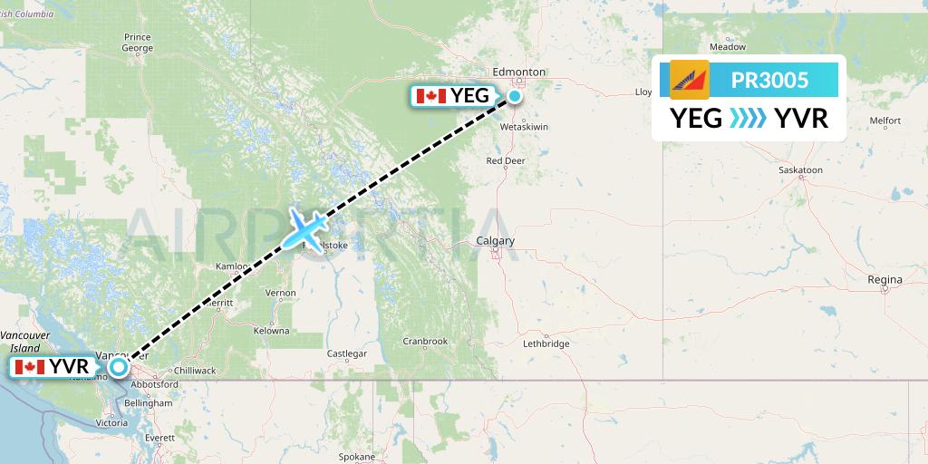 PR3005 Philippine Airlines Flight Map: Edmonton to Vancouver