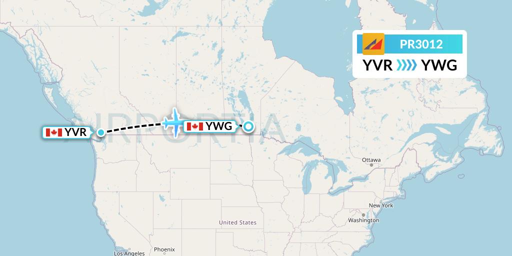 PR3012 Philippine Airlines Flight Map: Vancouver to Winnipeg