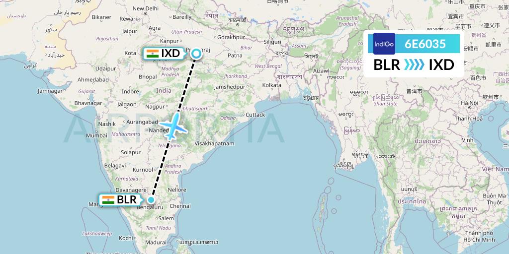 6E6035 IndiGo Airlines Flight Map: Bangalore to Allahabad
