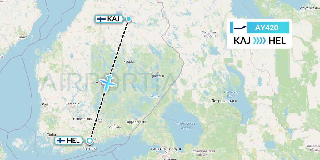 AY420 Finnair Flight Map: Kajaani to Helsinki