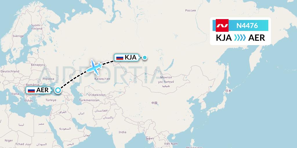N4476 Nordwind Airlines Flight Map: Krasnoyarsk to Sochi
