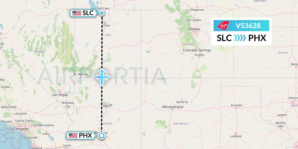 VS3628 Virgin Atlantic Airways Flight Map: Salt Lake City to Phoenix