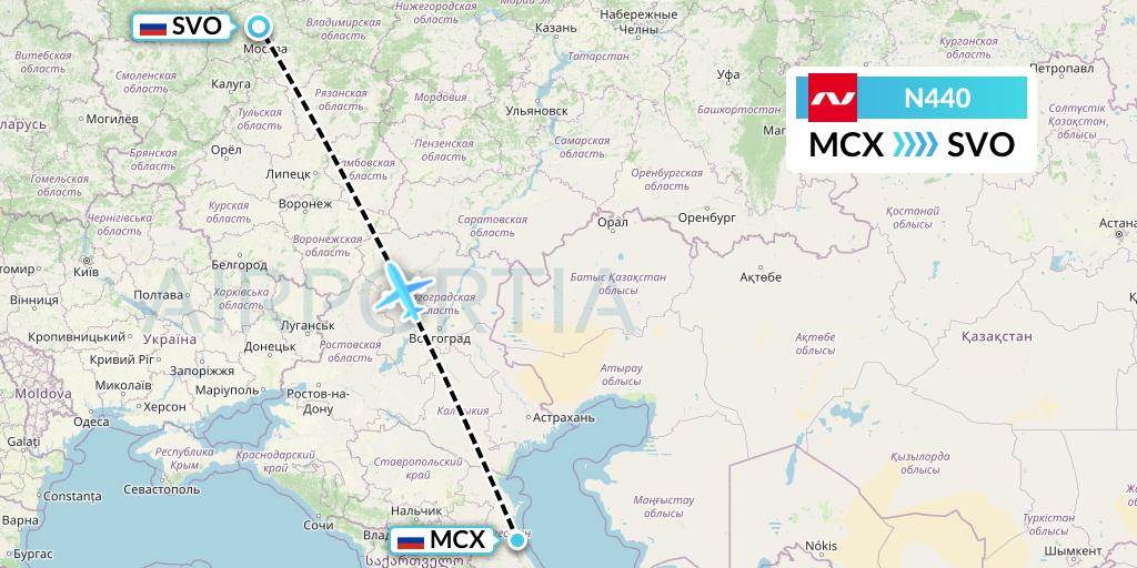 N440 Nordwind Airlines Flight Map: Makhachkala to Moscow