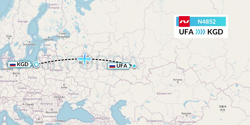 N4852 Nordwind Airlines Flight Map: Ufa to Kaliningrad