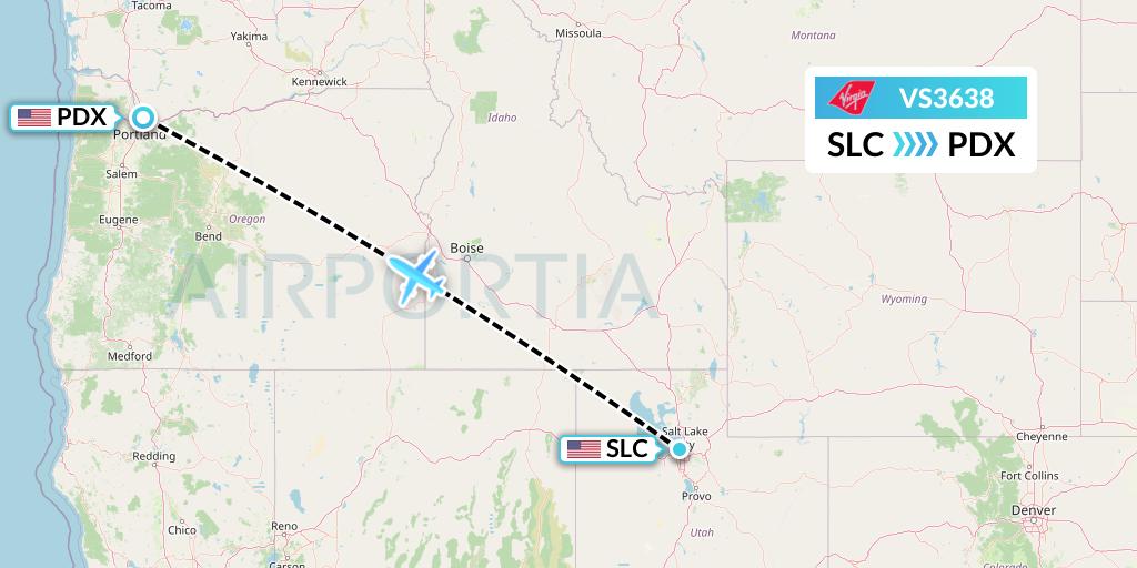 VS3638 Virgin Atlantic Airways Flight Map: Salt Lake City to Portland