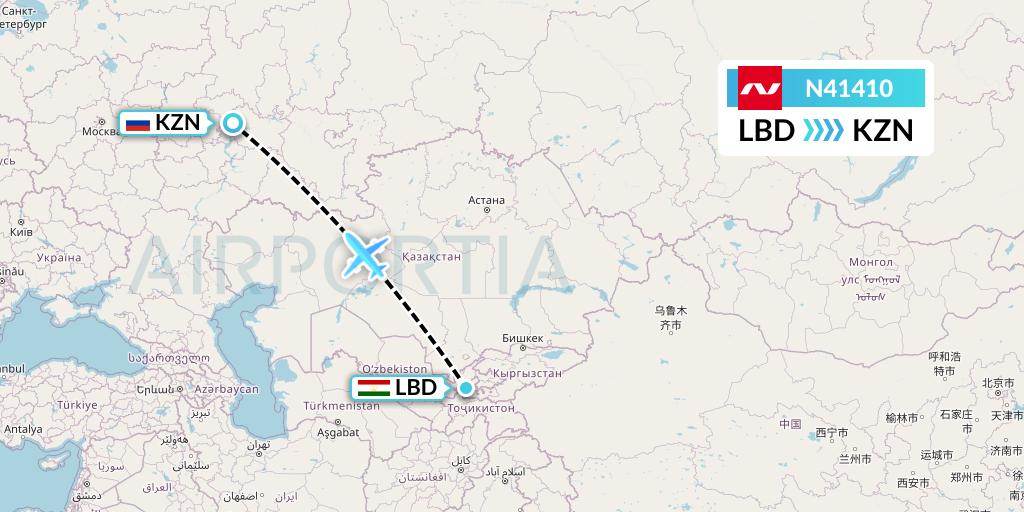N41410 Nordwind Airlines Flight Map: Khudzhand to Kazan