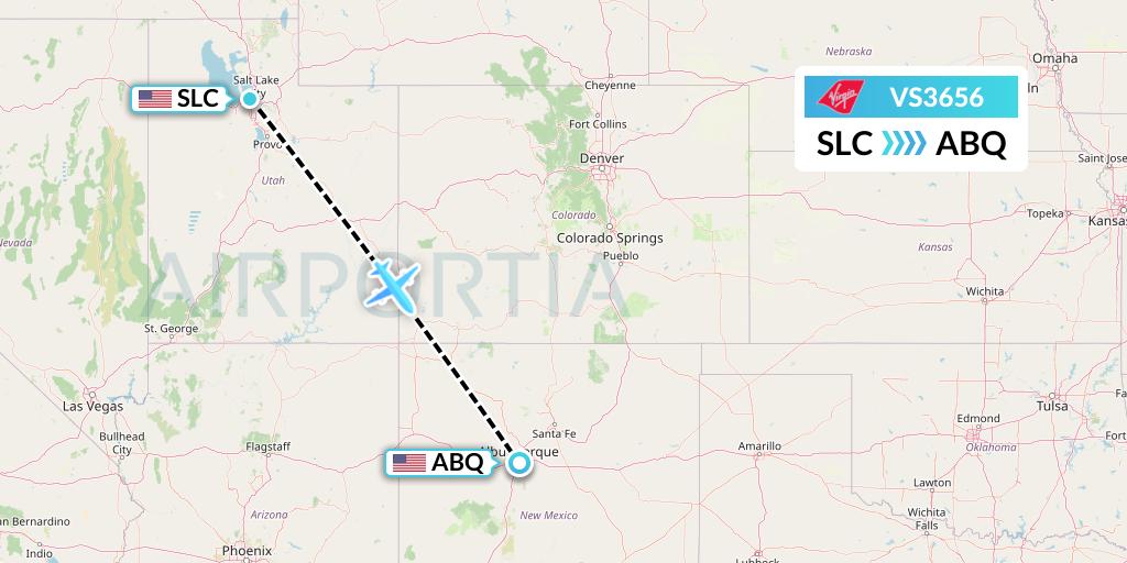 VS3656 Virgin Atlantic Airways Flight Map: Salt Lake City to Albuquerque