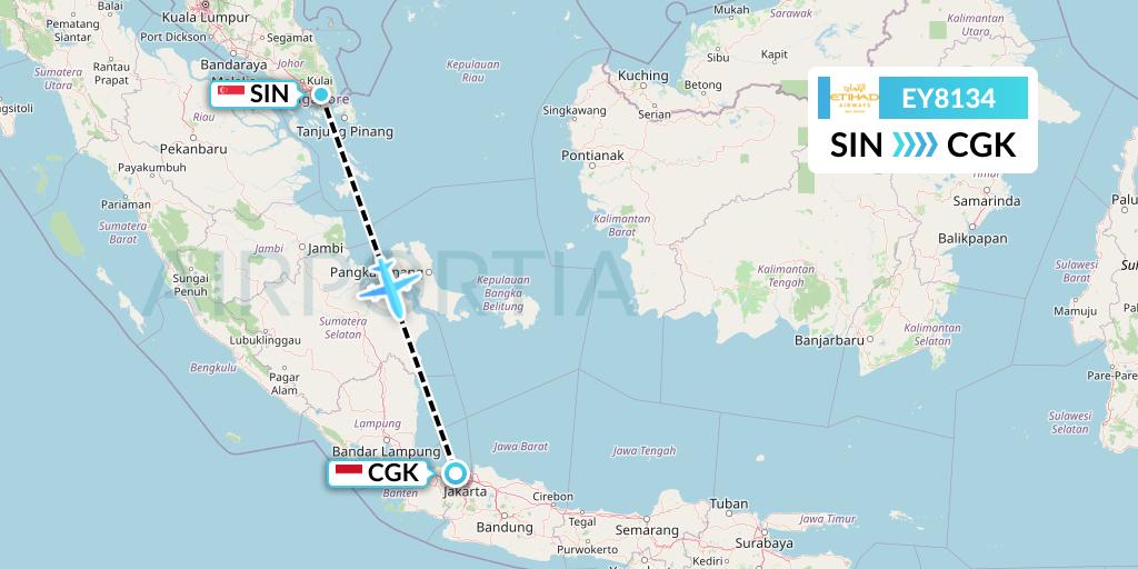 EY8134 Etihad Airways Flight Map: Singapore to Jakarta