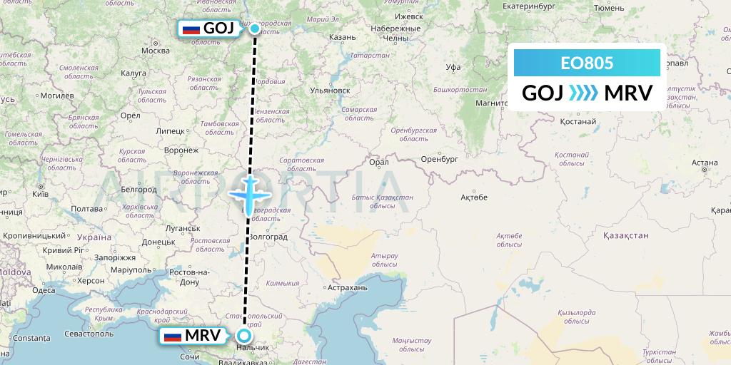 EO805 Pegas Fly Flight Map: Nizhny Novgorod to Mineralnye Vody
