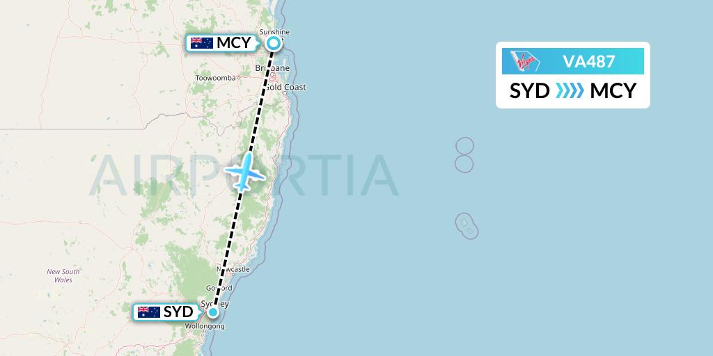 VA487 Virgin Australia Flight Map: Sydney to Sunshine Coast