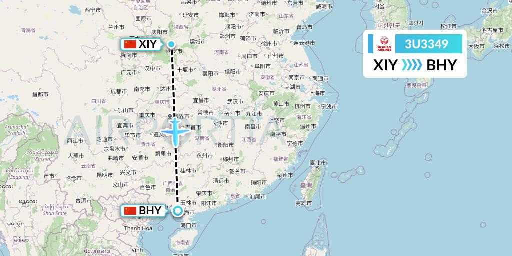 3U3349 Sichuan Airlines Flight Map: Xi'an to Beihai