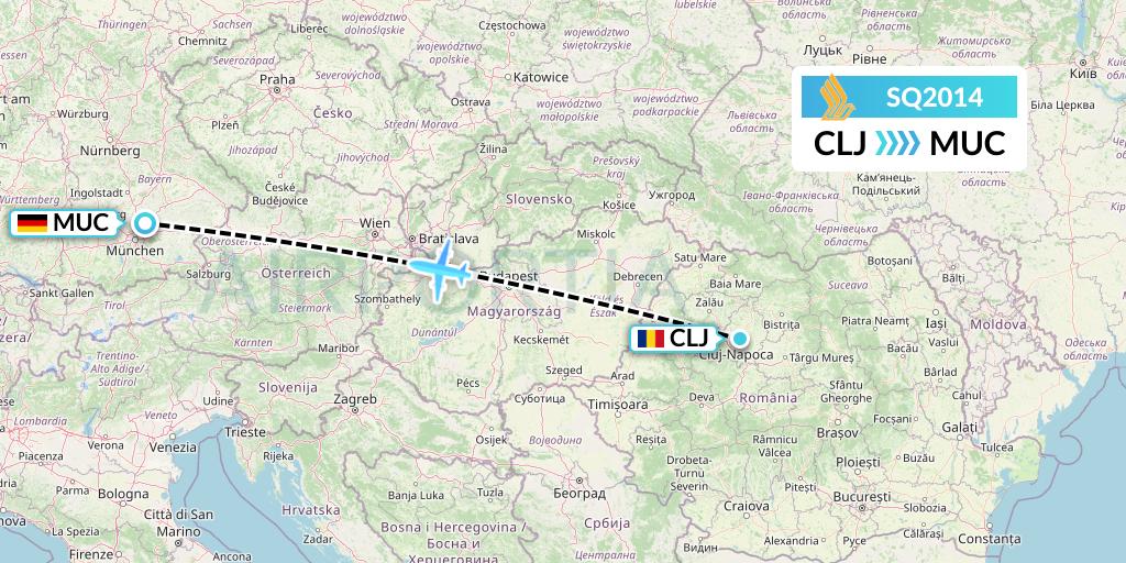 SQ2014 Singapore Airlines Flight Map: Cluj-Napoca to Munich