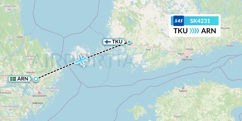 SK4231 SAS Flight Map: Turku to Stockholm