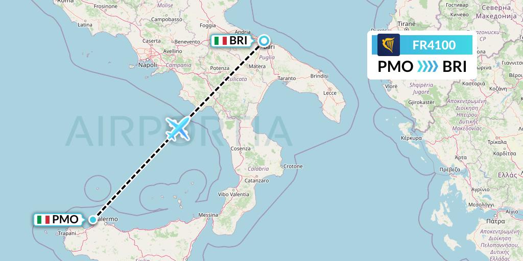 FR4100 Ryanair Flight Map: Palermo to Bari
