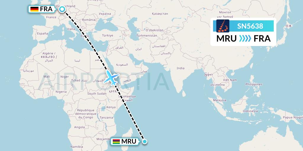 SN5638 Brussels Airlines Flight Map: Port Louis to Frankfurt