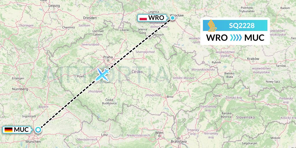 SQ2228 Singapore Airlines Flight Map: Wroclaw to Munich