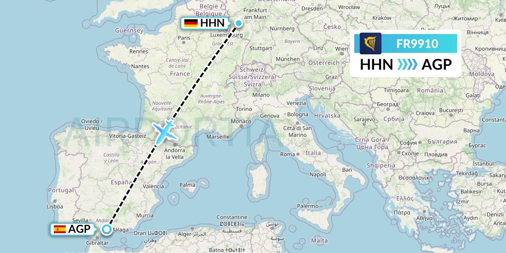 FR9910 Ryanair Flight Map: Hahn to Malaga