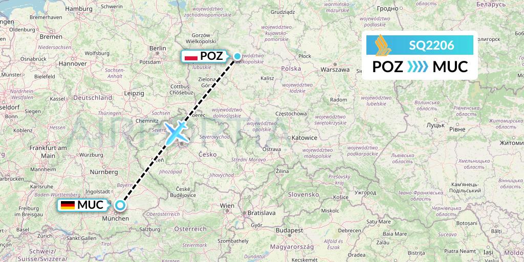 SQ2206 Singapore Airlines Flight Map: Poznan to Munich