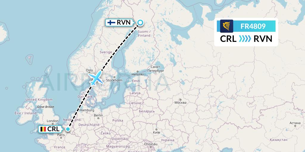 FR4809 Ryanair Flight Map: Brussels to Rovaniemi