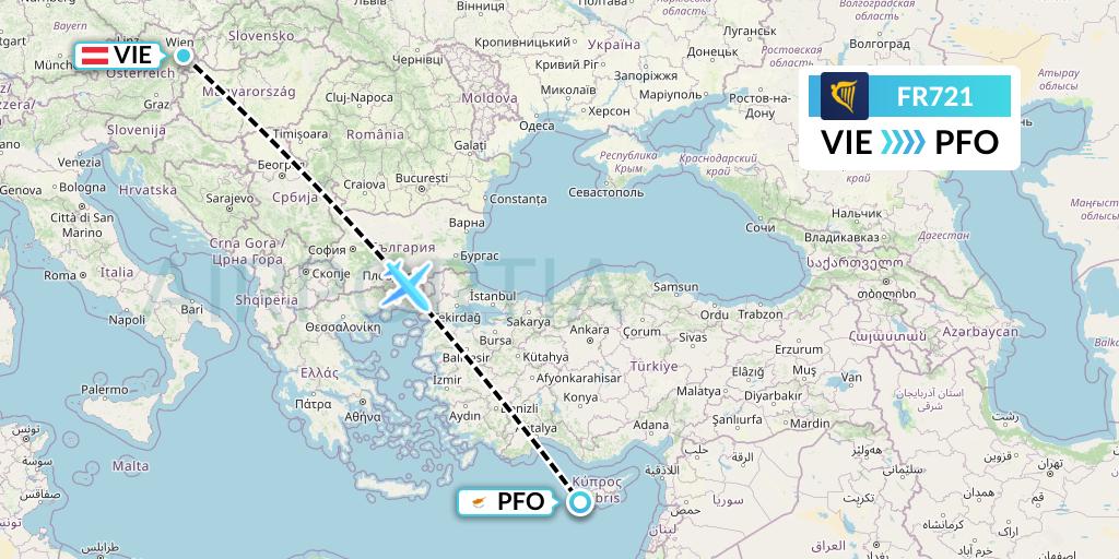 FR721 Ryanair Flight Map: Vienna to Pafos