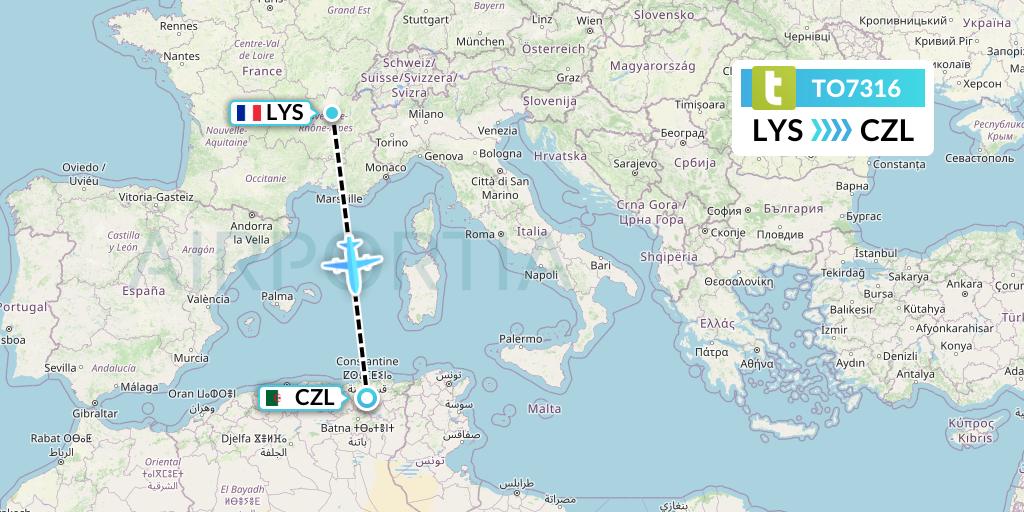 TO7316 Transavia France Flight Map: Lyon to Constantine