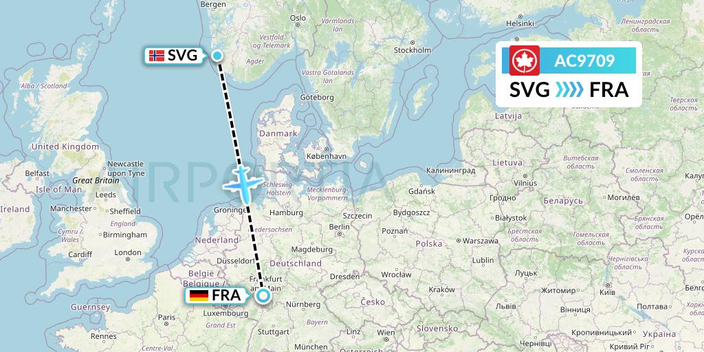 AC9709 Air Canada Flight Map: Stavanger to Frankfurt