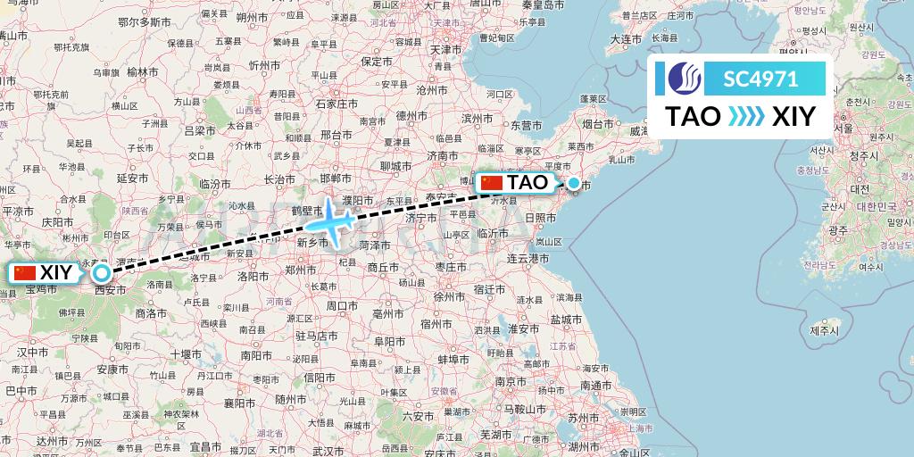 SC4971 Shandong Airlines Flight Map: Qingdao to Xi'an