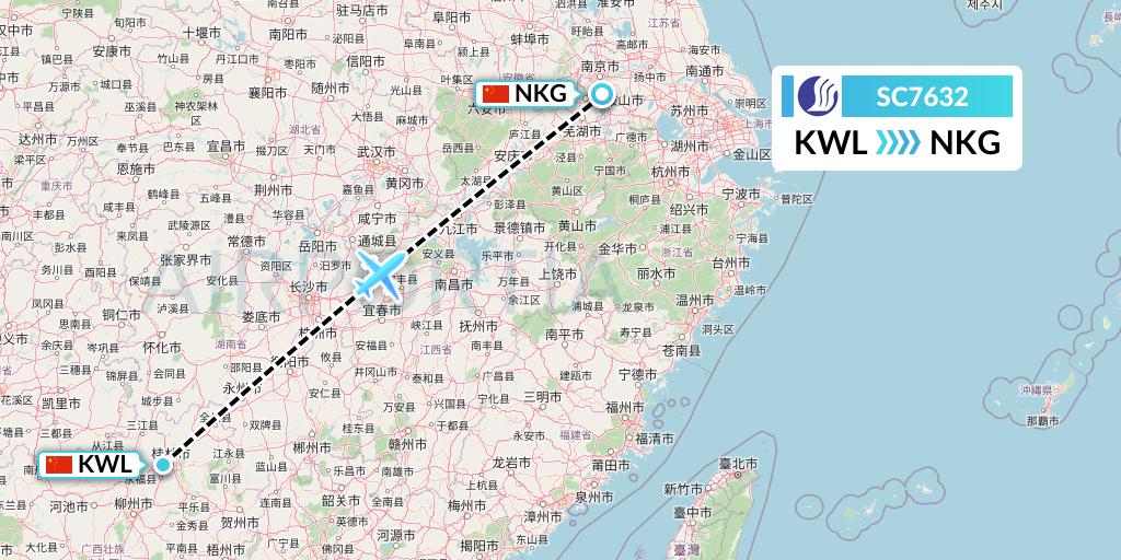SC7632 Shandong Airlines Flight Map: Guilin to Nanjing