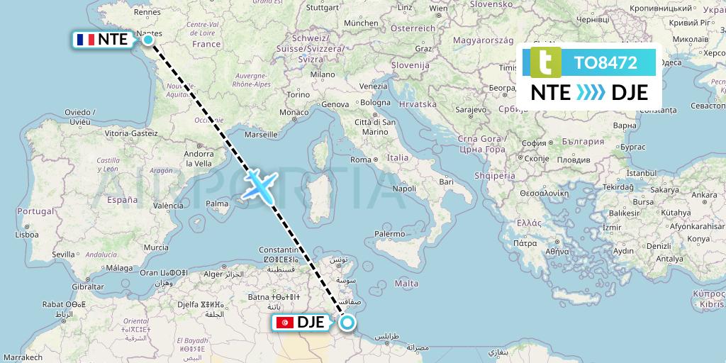 TO8472 Transavia France Flight Map: Nantes to Djerba