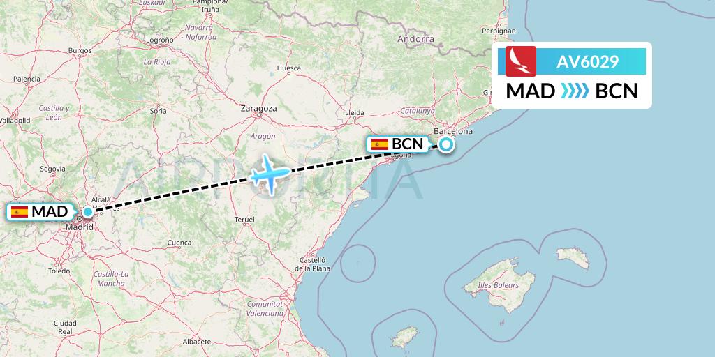 AV6029 Avianca Flight Map: Madrid to Barcelona