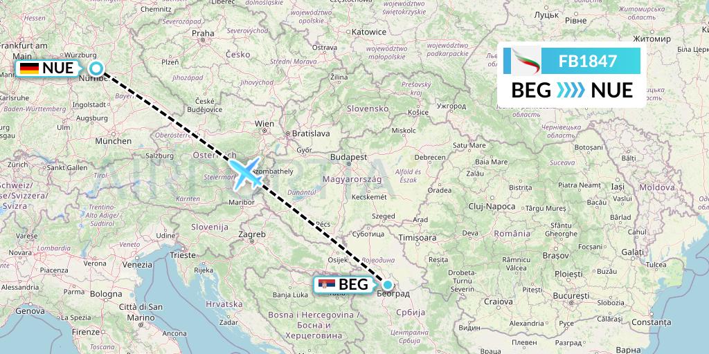 FB1847 Bulgaria Air Flight Map: Belgrade to Nurnberg