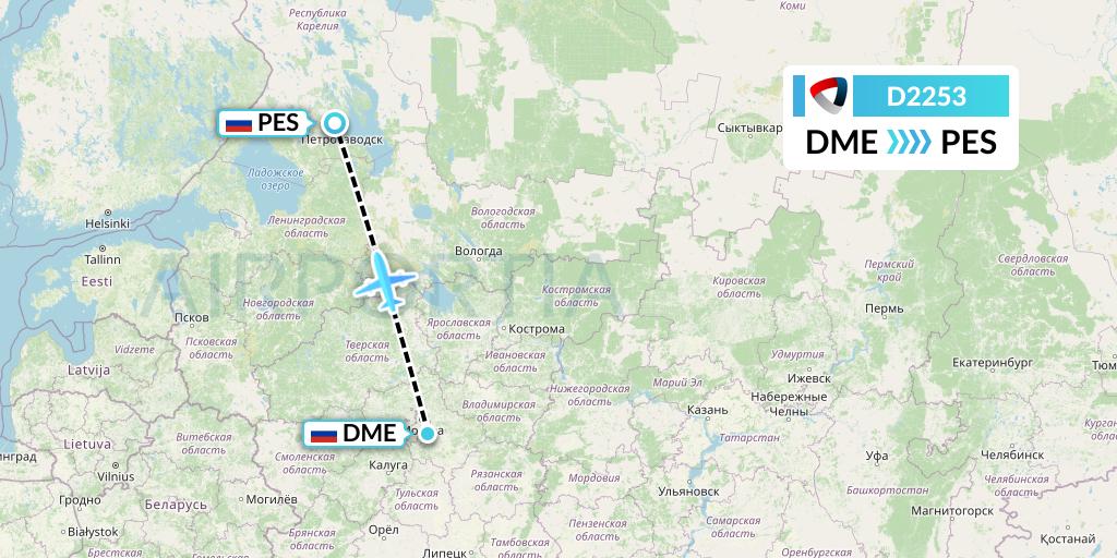 D2253 Severstal Aircompany Flight Map: Moscow to Petrozavodsk