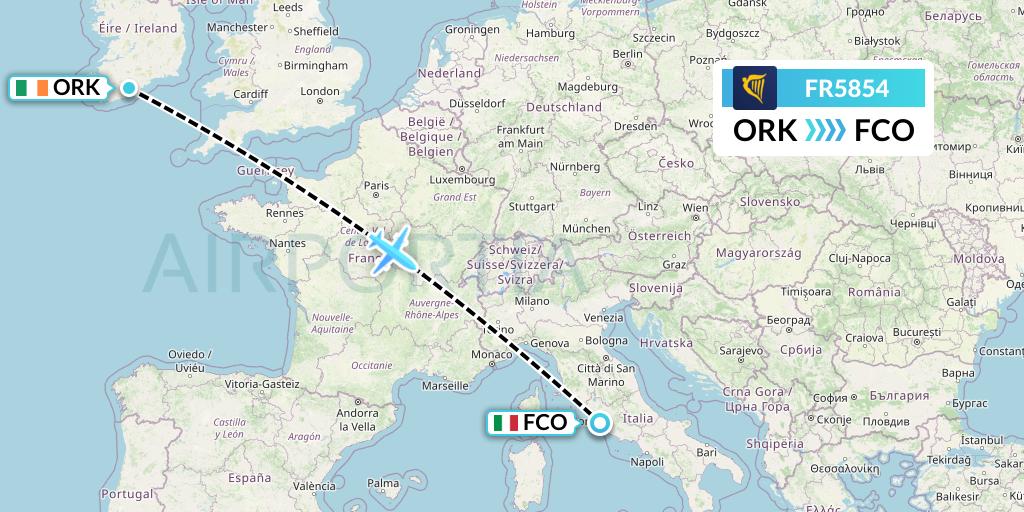 FR5854 Ryanair Flight Map: Cork to Rome