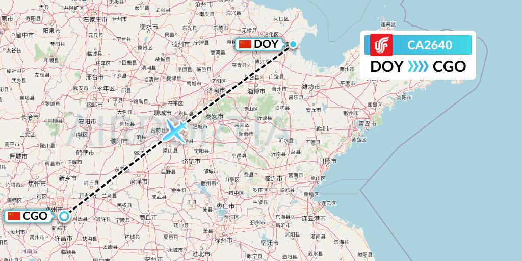 CA2640 Air China Flight Map: Dongying to Zhengzhou