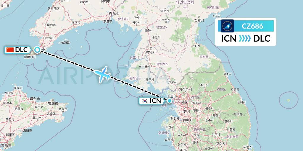 CZ686 China Southern Airlines Flight Map: Seoul to Dalian