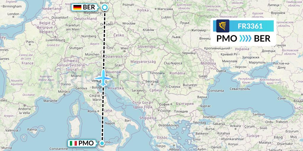 FR3361 Ryanair Flight Map: Palermo to Berlin