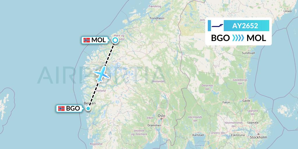 AY2652 Finnair Flight Map: Bergen to Molde