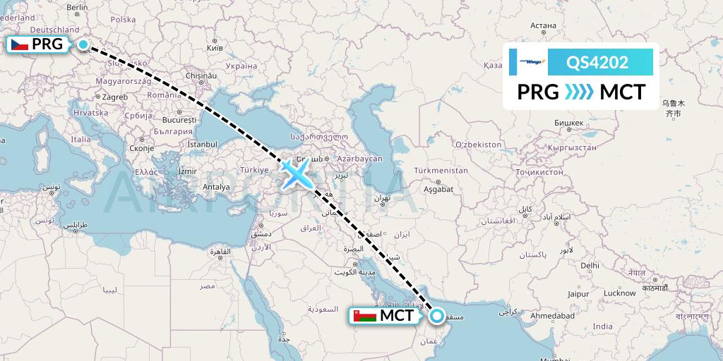 QS4202 Smartwings Flight Map: Prague to Muscat