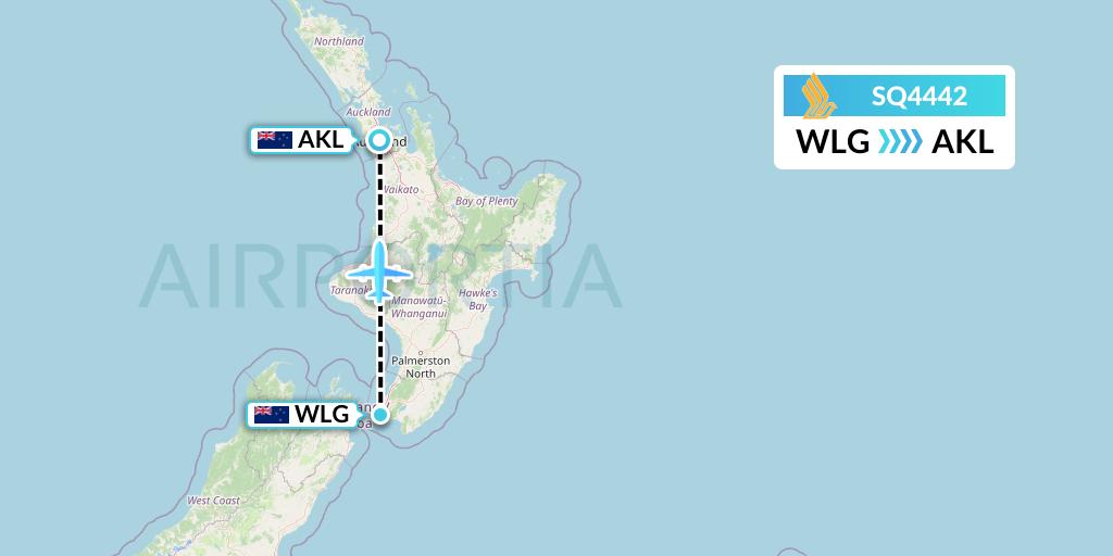 SQ4442 Singapore Airlines Flight Map: Wellington to Auckland