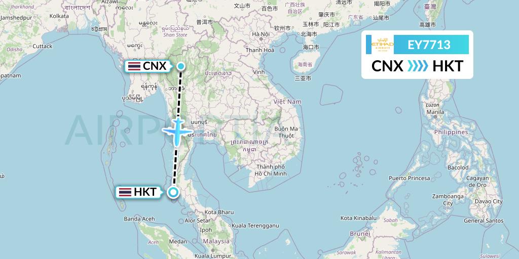 EY7713 Etihad Airways Flight Map: Chiang Mai to Phuket