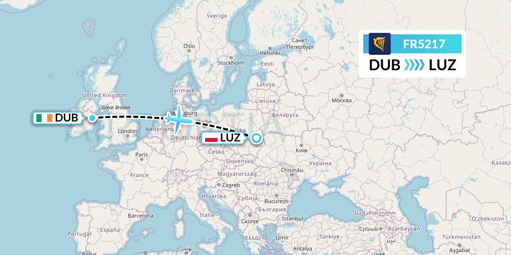 FR5217 Ryanair Flight Map: Dublin to Lublin