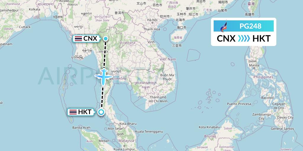 PG248 Bangkok Airways Flight Map: Chiang Mai to Phuket