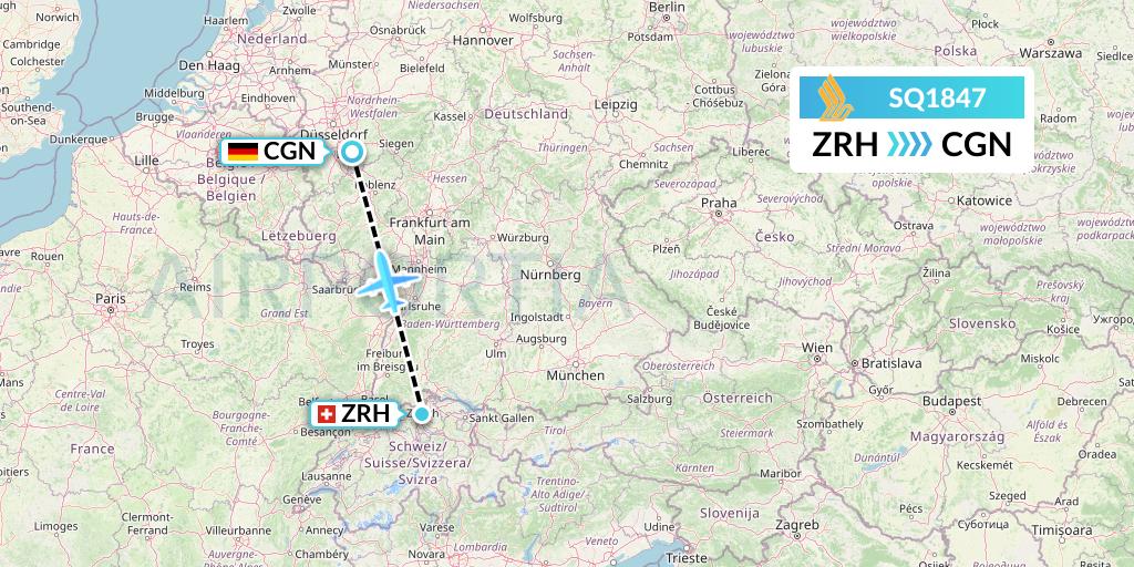 SQ1847 Singapore Airlines Flight Map: Zurich to Cologne