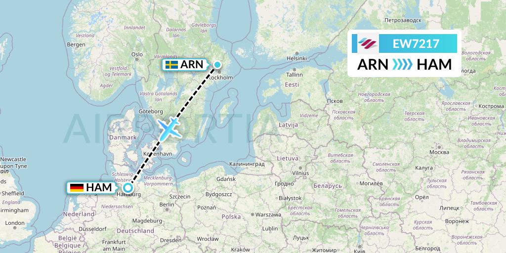 EW7217 Eurowings Flight Map: Stockholm to Hamburg
